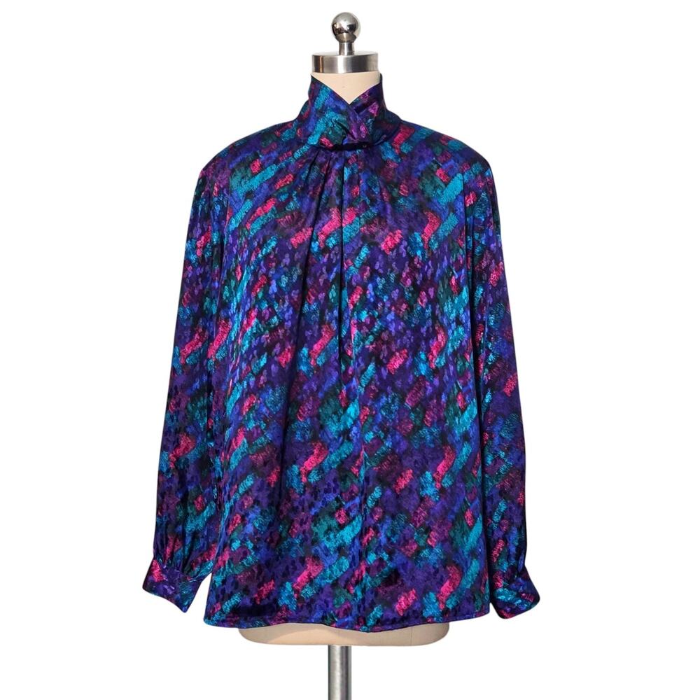 FITTING IMAGE Vintage 80's 90's Jewel Tone Satin Blouse Shirt Top 14